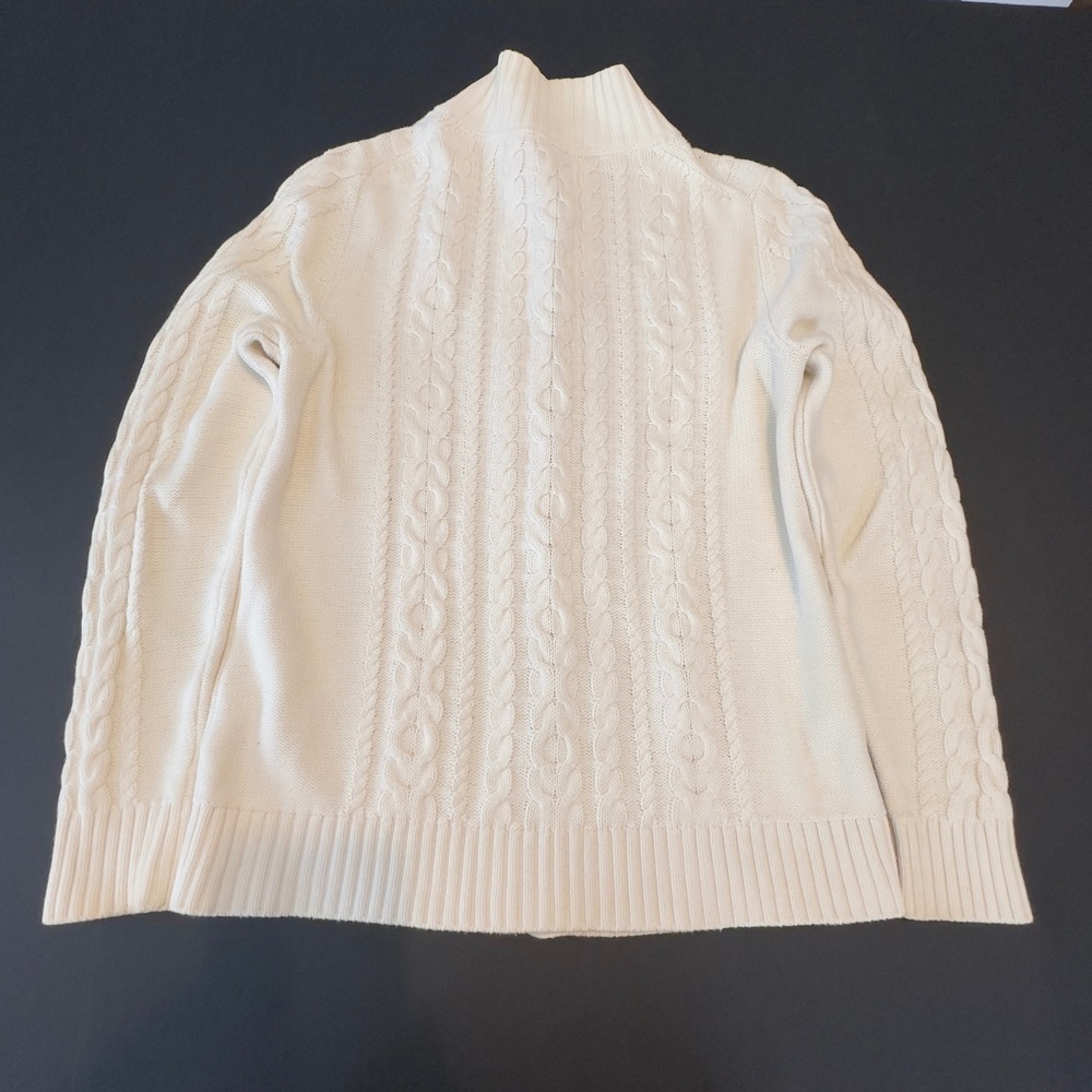 LL Bean Womens Cream White Cotton Cable Knit Full Zip Cardigan Sweater M 298836 - Picture 9 of 11